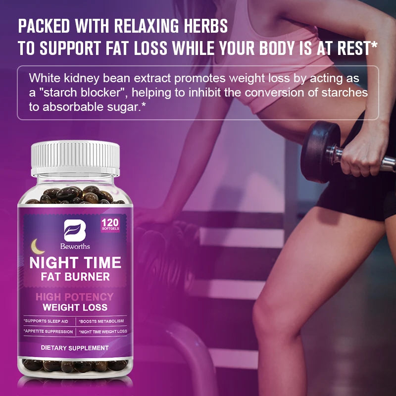 BEWORTHS 120pcs Night Time Fat Burnner Capsule for Women and Men Loss Weight Management Weight Slimming Tool Detox Burning Fat Oasis Select