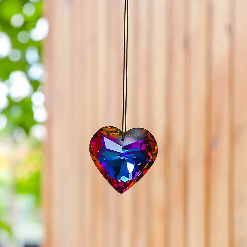 Crystal Peach Prism Suncatcher Prism Heart Shaped Hanging Pendant Decorative Rainbow Maker Window Home Office Garden Decoration Oasis Select Red Blue