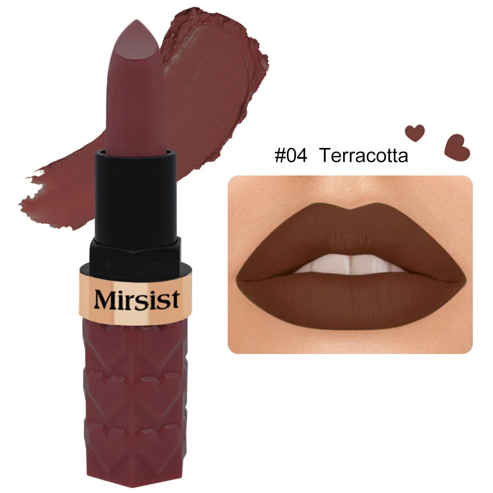 Mirsist Velvet Matte Lipstick – Waterproof & Non-Transfer, 6 Shades