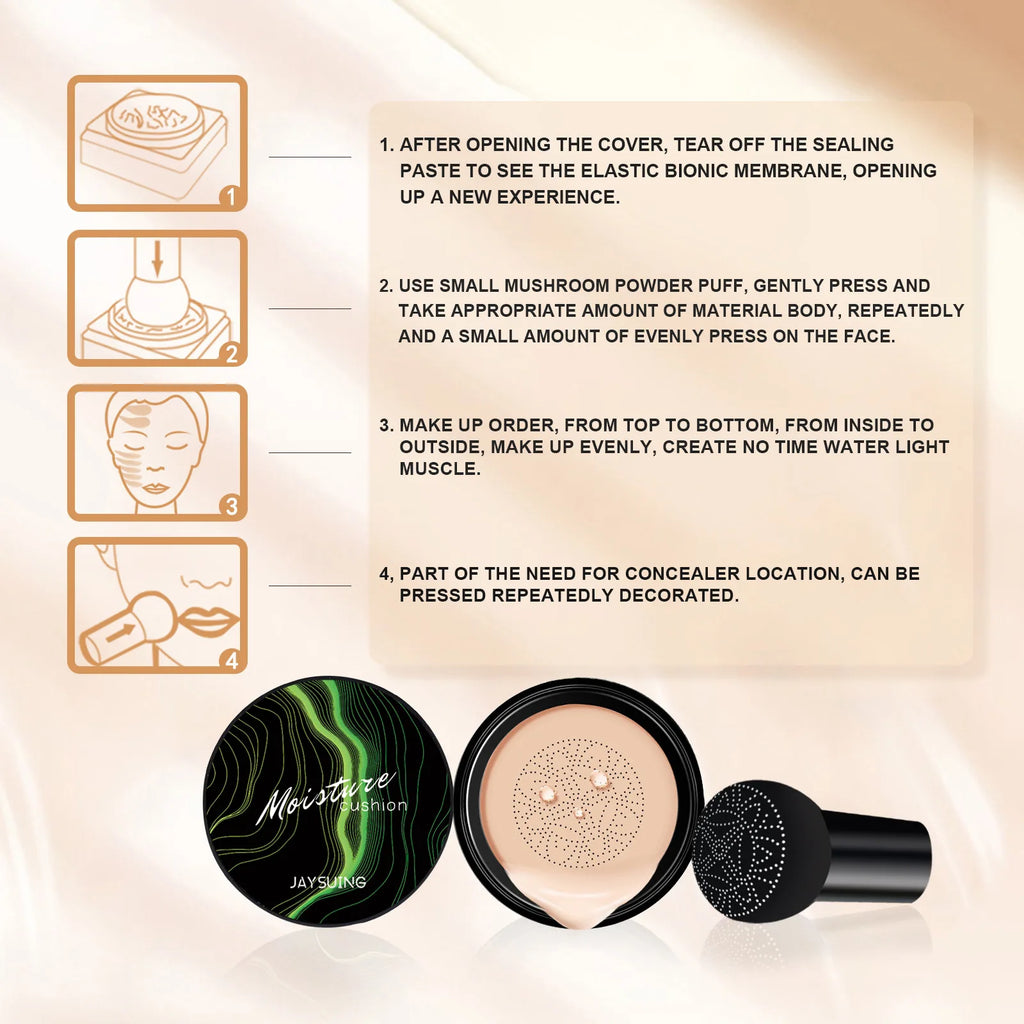 Lightweight Mushroom Head Air Cushion High Cover Oil Control Brighten Skin Tone Hide Dark Circle Blemish Facial Concealer Makeu Oasis Select