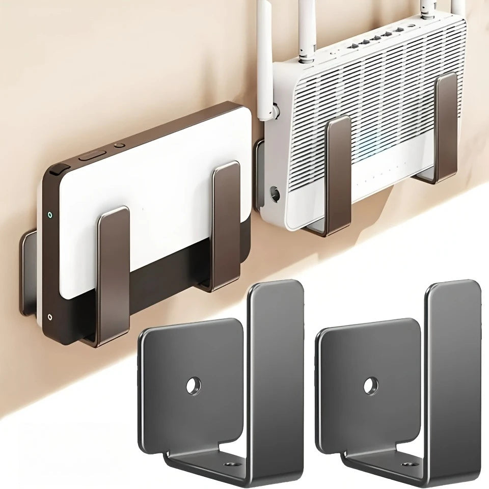 Wall Mounted WiFi Router Shelf No Drill TV Box Stand Power Strip Organizer Modem Bracket Storage Rack with Hooks for Home Oasis Select