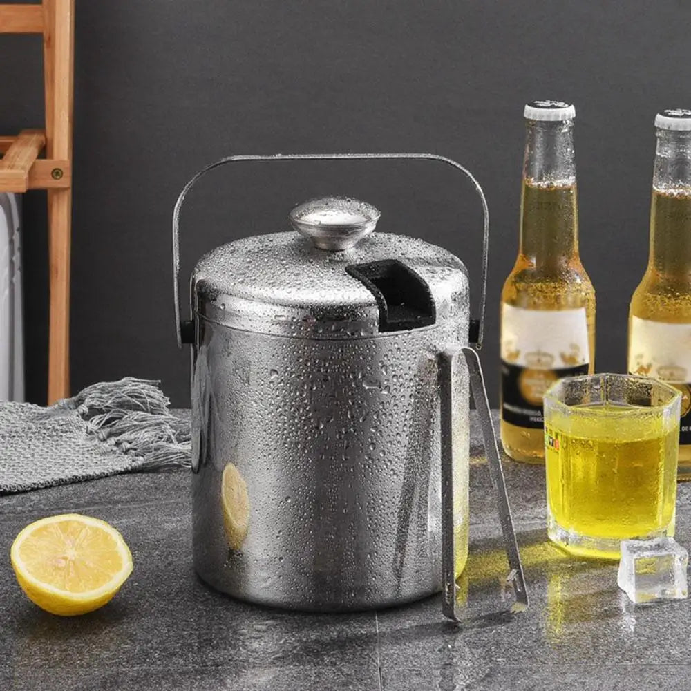Stainless Steel Ice Bucket with Lid & Tongs | 1.3L Bar Cooler