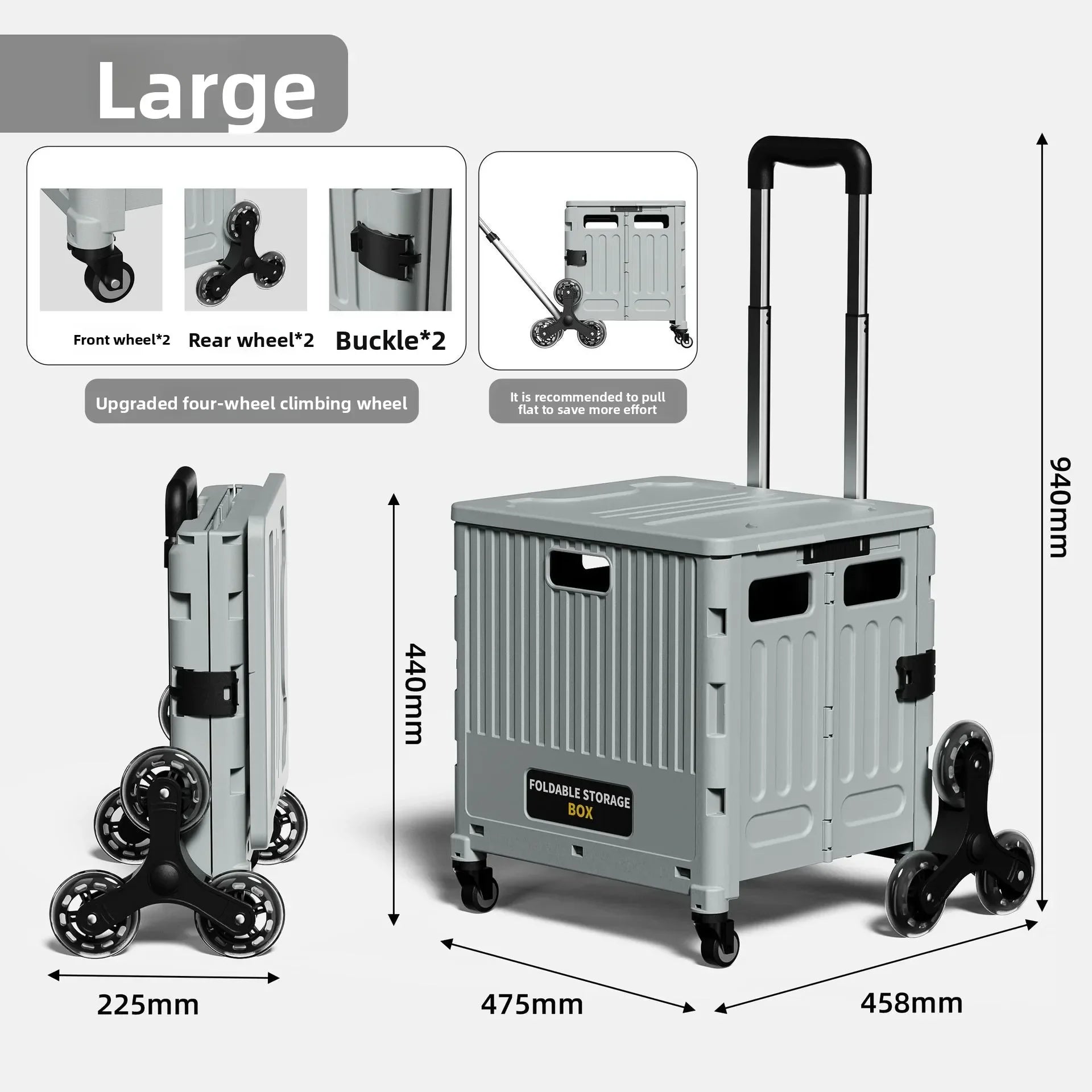 Household multi-functional grocery shopping cart Portable folding shopping cart Outdoor trolley cart Stall camping storage box Oasis Select Large-A-Grey