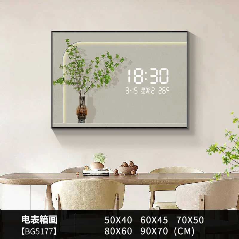 Fresh green plant LED plug-in electric meter box decorative painting no punching switch box block dining room decorative clock Oasis Select BG5177 90cm x 70cm