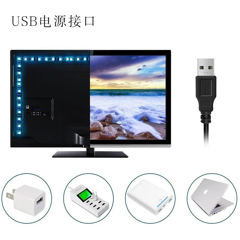 DC5V USB LED Strip Light RGB 2835 Flexible Lamp USB Cable 3 Key Control 5V 0.5M 1M 2M 3M 4M 5M Desk Screen TVBackground Lighting Oasis Select