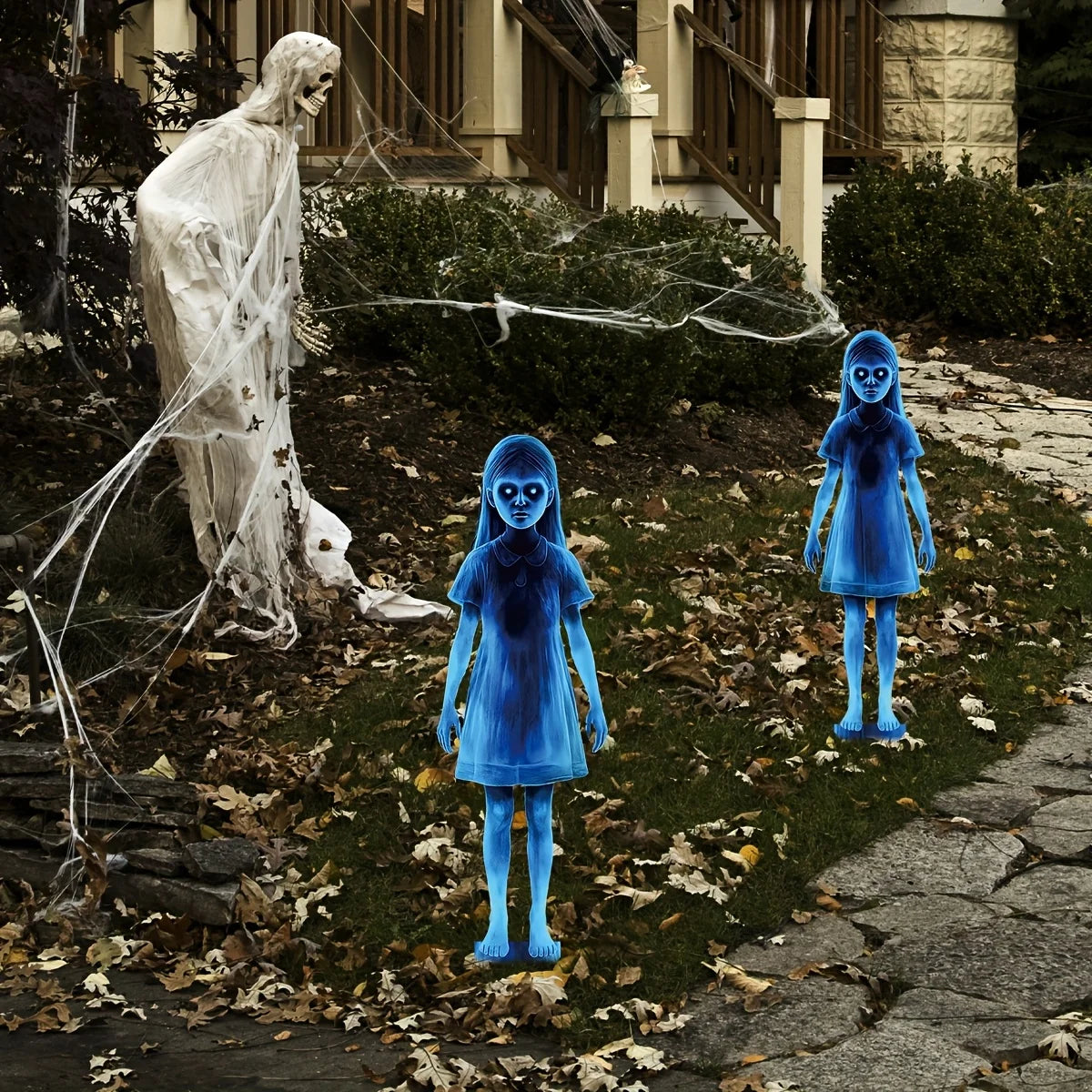 2pcs Halloween Metal Yard Signs: Twin Ghosts Garden Stake Outdoor for Yard, Patio, Garden and Party, Spooky Carnival Theme Oasis Select