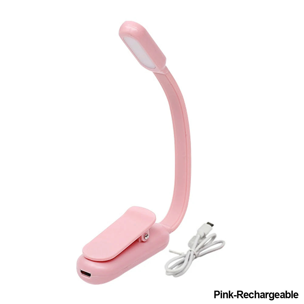 Mini LED Book Night 3 Brightness Adjustable USB Rechargeable Clip-On Study Reading Lamp for Travel Bedroom Dormitory Reading Oasis Select Pink-Rechargeable