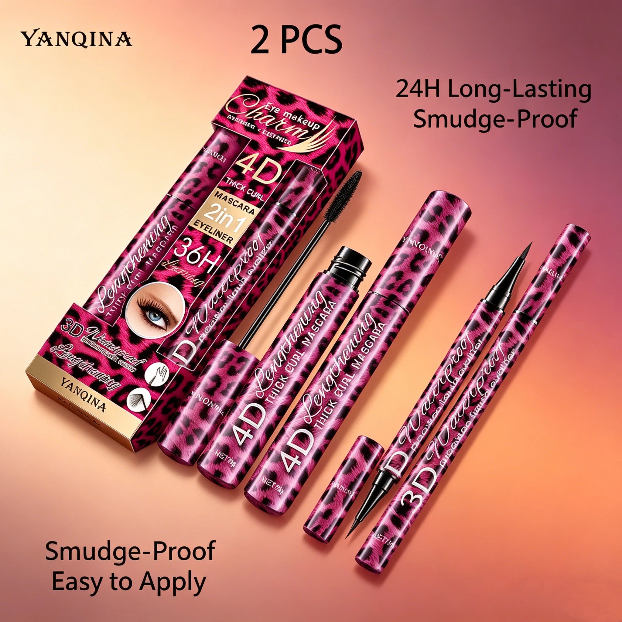 YANQINA 4D Mascara & Liquid Eyeliner Set – Waterproof 2Pcs
