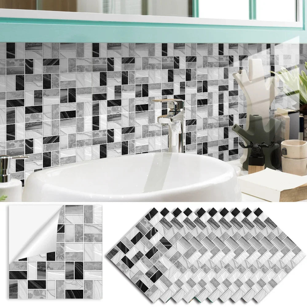 Grey Mosaic Pattern Home Decor Wall Stickers Kitchen Bathroom Refurbished Self-adhesive Paper Wall Decoration Oasis Select TS338 10x10cm-10 pieces