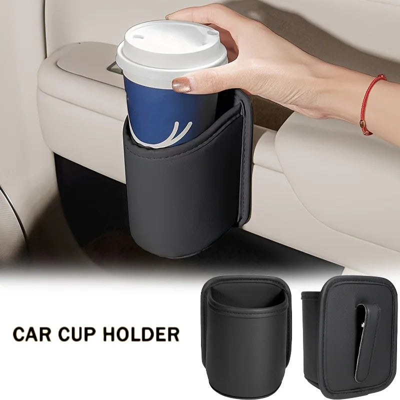PU Leather Car Cup Holder – Clip-On Seat & Door Organizer