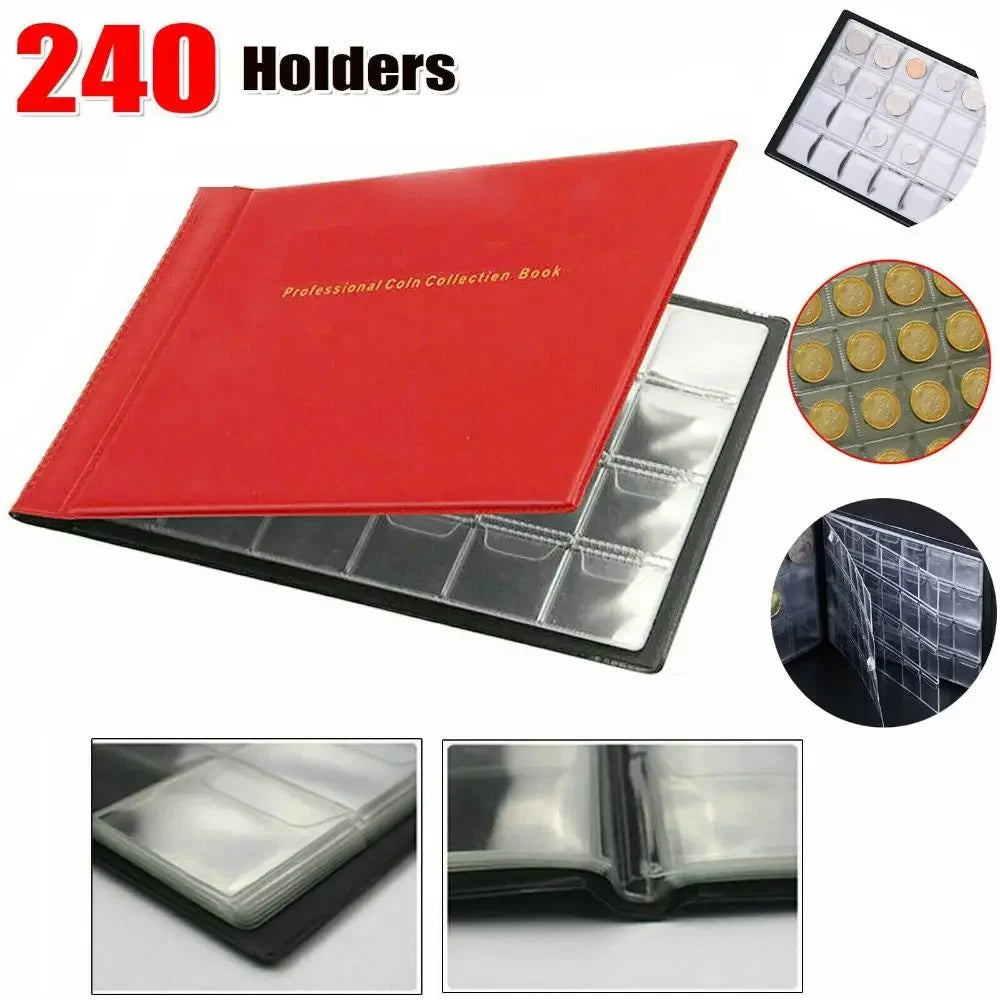 240 Pockets Coin Collection Holder PVC Penny Album Gifts Coin Collecting Album 10 Pages Coin Collection Book for Collectors Oasis Select