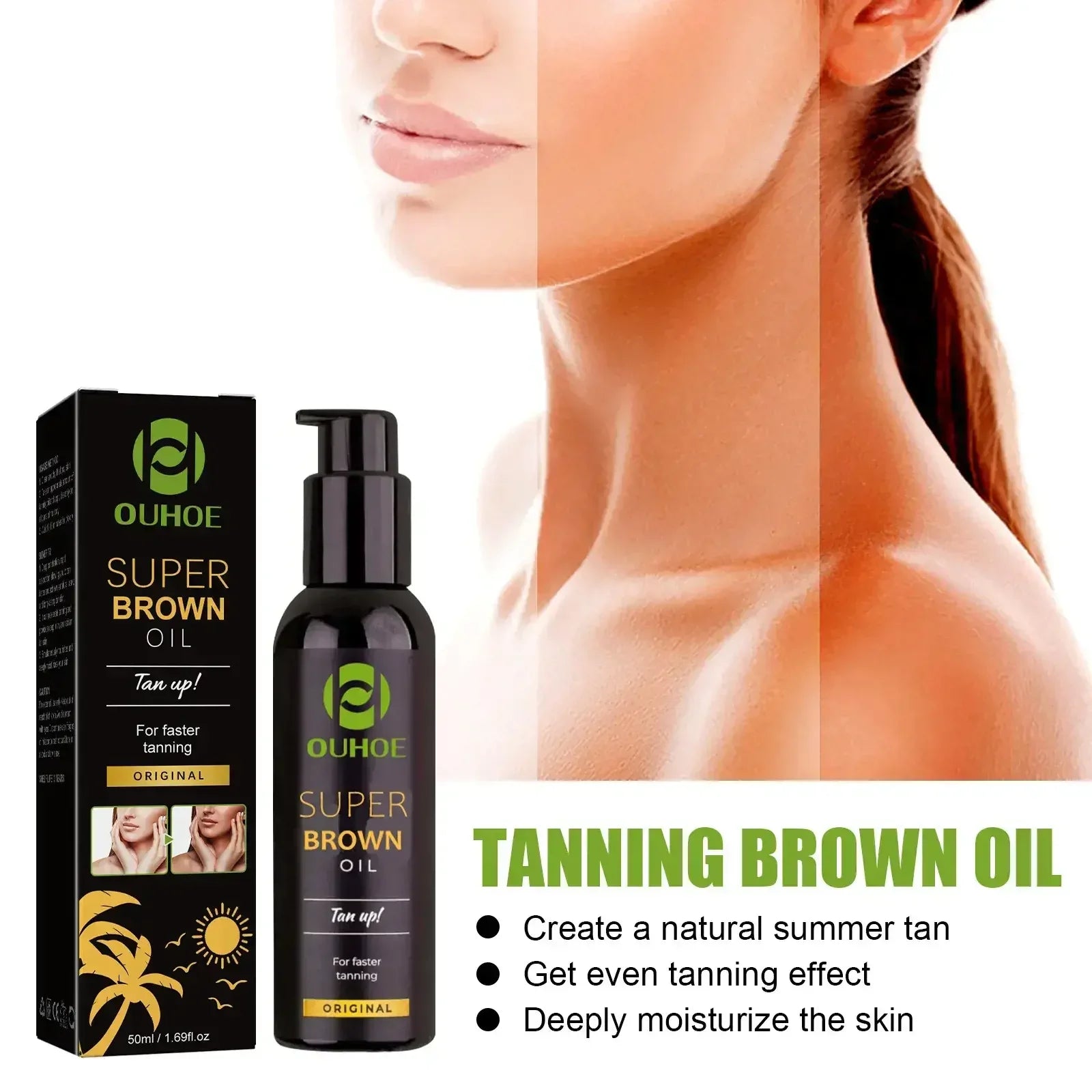 Brown Tanning Oil Sunless Self Tanning Body Bronzer Nourishing Summer Beach Solarium Powerful Natural Tanning Boosting Oil Oasis Select