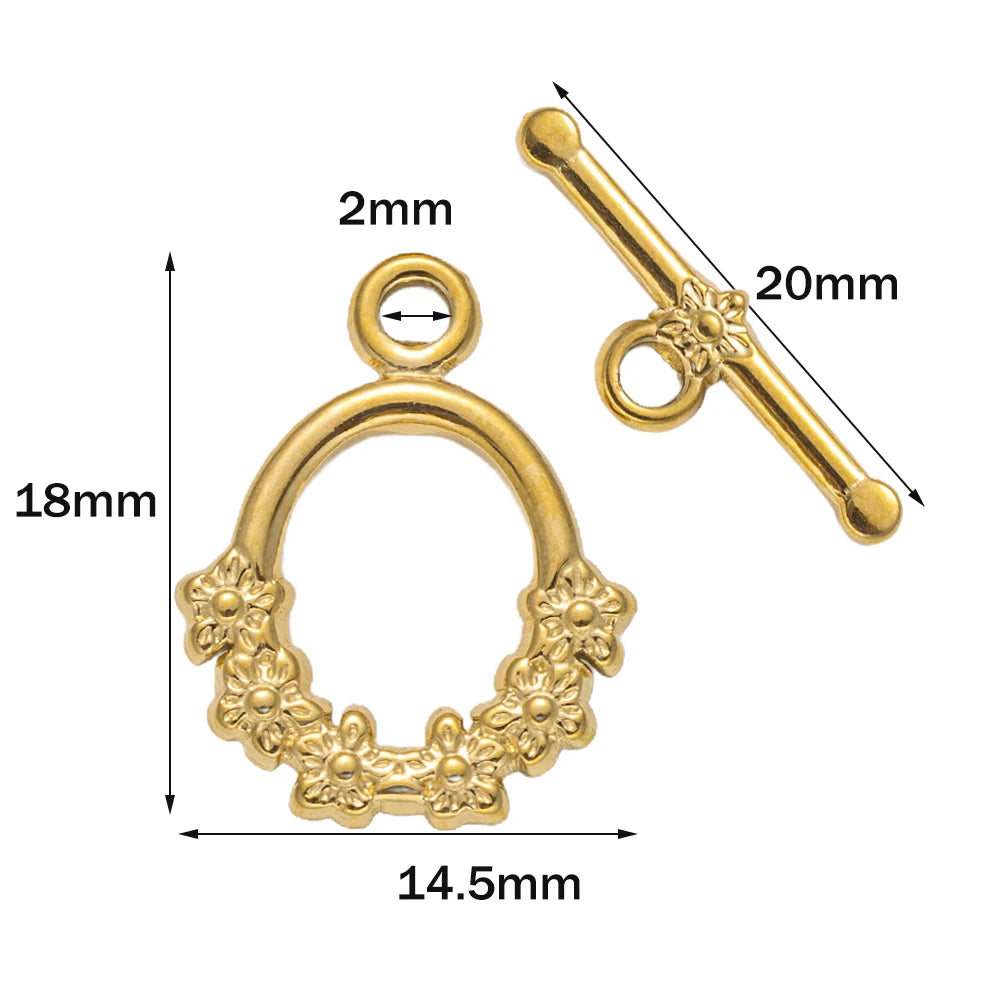 5 Sets Stainless Steel Toggle Clasp T-bar Closure Ring Fastener Hook End Connectors for DIY Necklace Bracelet Jewelry Making Oasis Select Gold 14x18mm