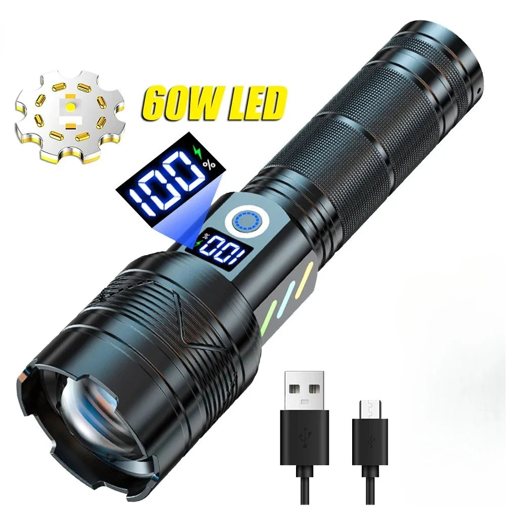USB Charging Outdoor Flashlight High Power Strong Light Long Range LEP Flashlight Telescopic Zoom Super Bright Torch Oasis Select