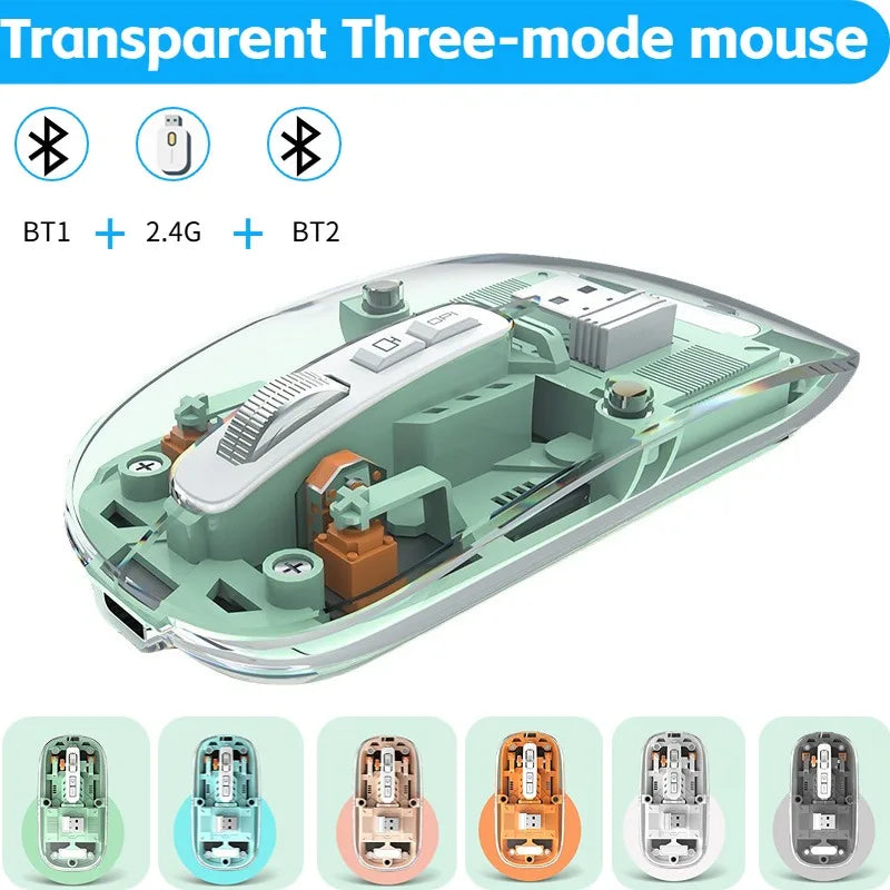 3 Modes Wireless Bluetooth Transparent Gaming Mouse DPI Adjustable Rechargeable Battery Display Silent Mice for PC ipad Laptop Oasis Select