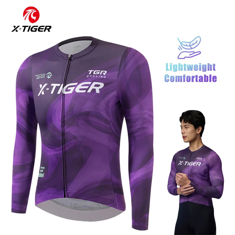 X-TIGER Men's Cycling Jersey Long Sleeve Breathable Slim-fit Cycling Tops Shirts Mountain Road Professional Bike Clothes Oasis Select