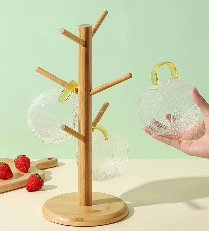 Set Tree Shape Wood Coffee Tea Cup Storage Holder Stand Mug Hanging Display Rack Drinkware Shelf 6 Hooks Home Kitchen1 Oasis Select