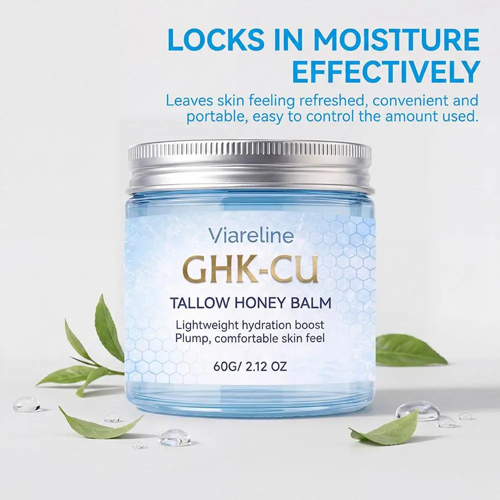 Viareline GHK-CU Copper Peptide Tallow Balm Facial Cream Body Moisturizer Lightweight Hydrate Honey Blue Balm for All Skin Types Oasis Select