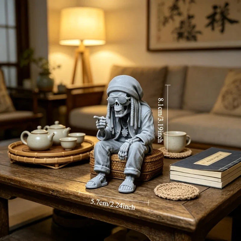 Reggae Dreadlocks Skeleton Figurine Skull Statue Cool Desktop Ornaments Decor for Reggae Hip-Hop Culture Enthusiasts Party Gifts Oasis Select Rapper Skeleton grey