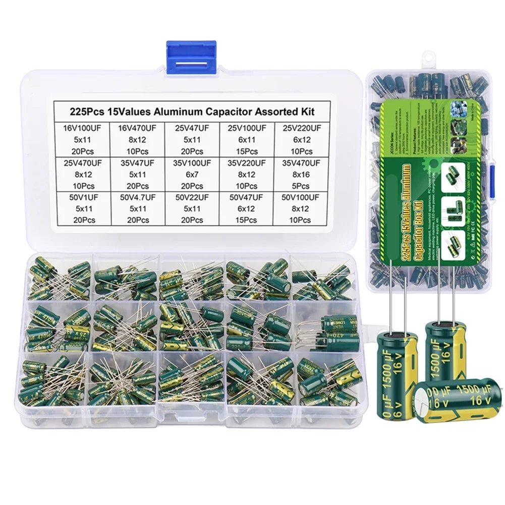 Aluminum Electrolytic Capacitor Kit 225–925Pcs Low ESR 16V–50V Capacitor Assortment Kit Oasis Select