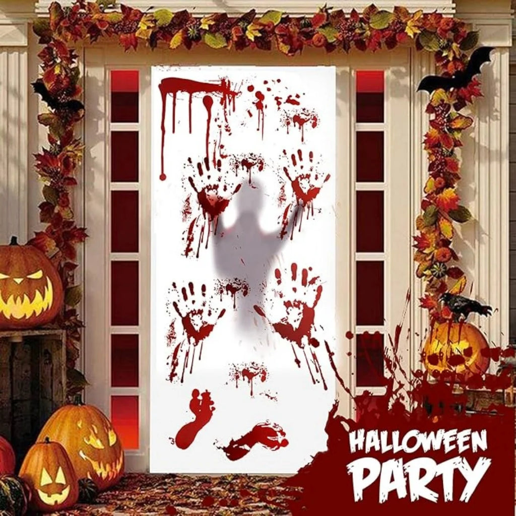 Halloween Wall Doors Windows Stickers Blood Handprint Footprint Skull Pattern Halloween Party Scene Decor Supplies Horror Props Oasis Select