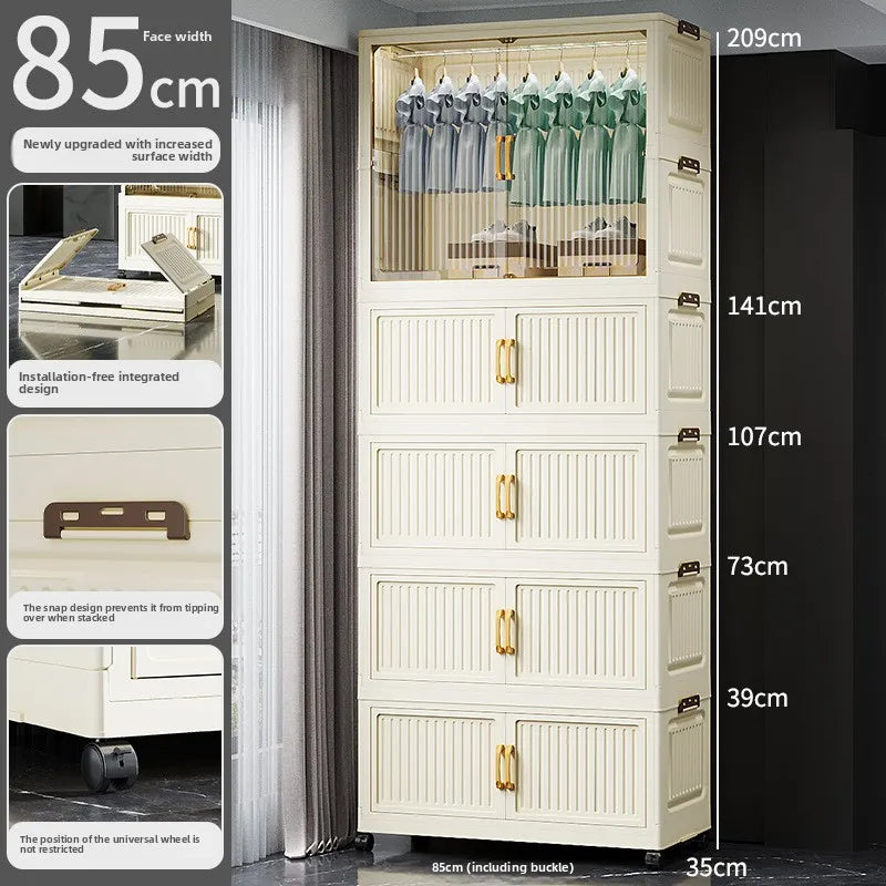 55-85 Children's simple wardrobe, clothes storage cabinet, multi-layer installation-free household snack locker, foldable Oasis Select 85CM D