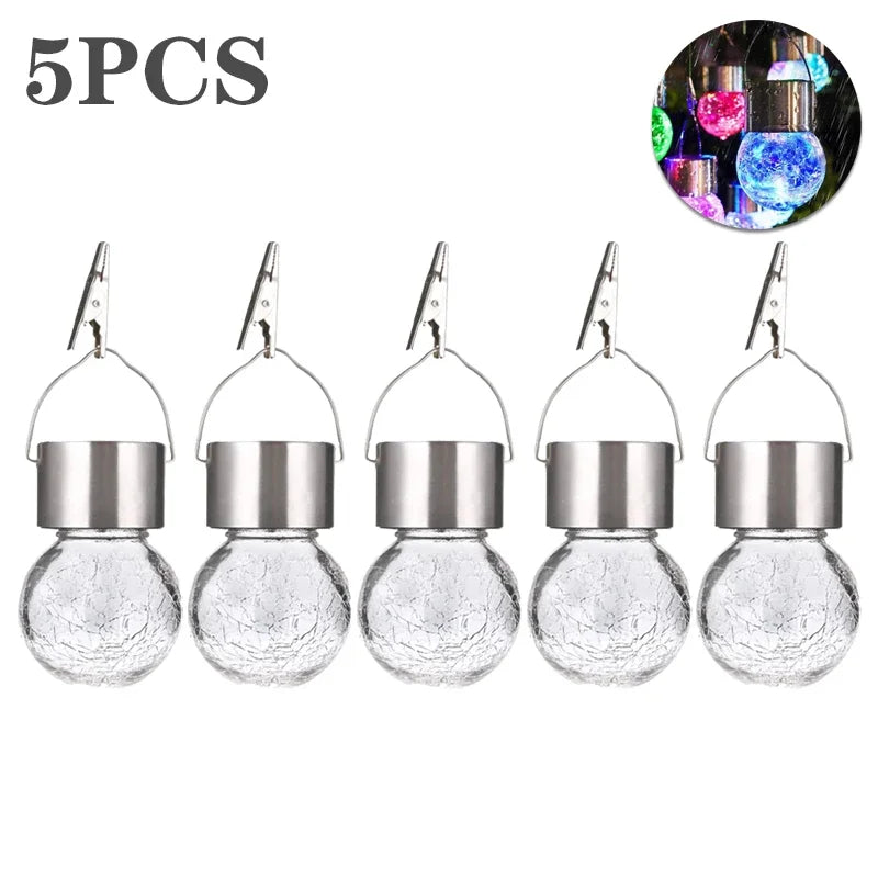 1/3/5PCS Solar Powered Outdoor Hanging Lights Colorful LED Cracked Glass Ball Design Waterproof Pathway Lantern for Garden Decor Oasis Select Multicolor-5PCS
