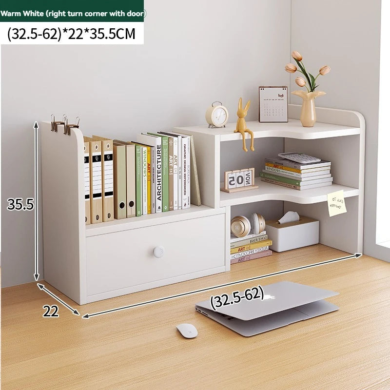 Bookshelf Office Desktop Storage Shelves Multi layer Scalable Shelves Student Desk Storage Boxes Small Bookcases Oasis Select white30-60-B