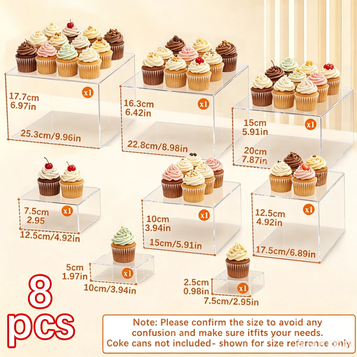 4/5/6/7/8pcs transparent acrylic 3D cube cake rack set for party dessert display ideal choice for party planners and sellers Oasis Select 8pcs-transparent
