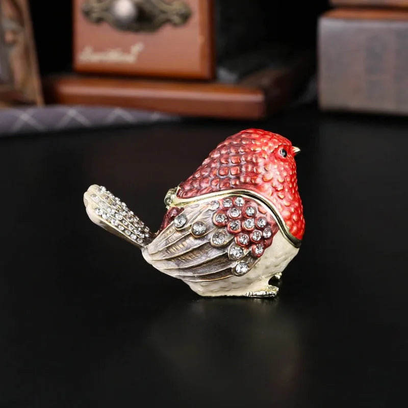Sparrow Jewelry Box Flip Cover Dust-proof Ring Earring Storage Box Enamel Metal Handicraft Ornaments Oasis Select
