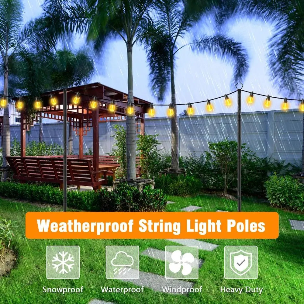 2-Pack Adjustable Outdoor String Light Poles – Heavy Duty Iron