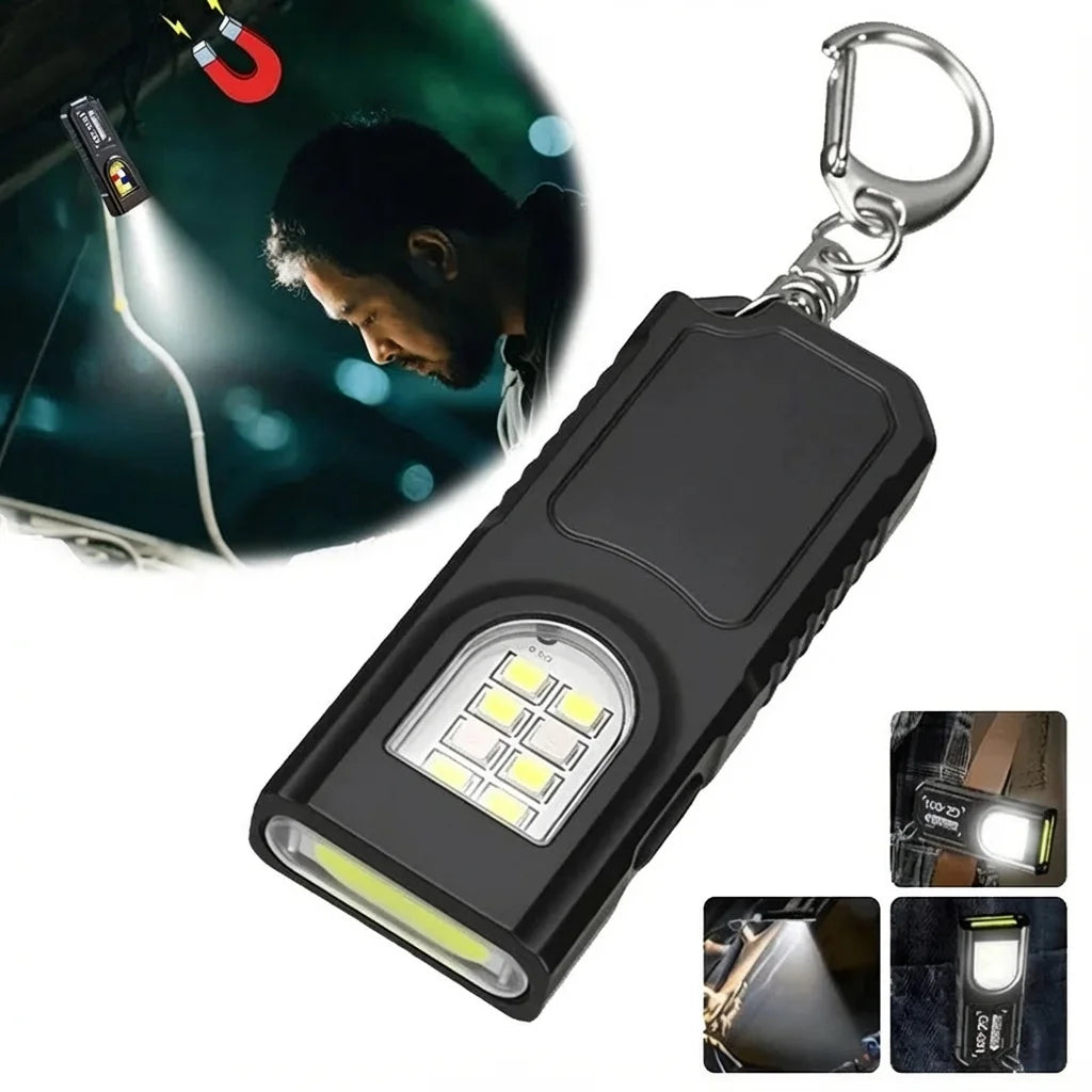 USB Rechargeable Multifunctional Keychain Flashlight Mini Flashlight With COB Work Light Keyring Camping Walking Pocket Lamp Oasis Select