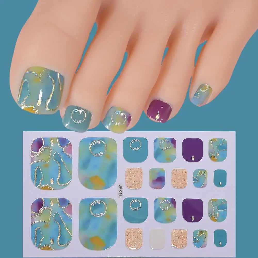 22tips/Sheet Glitter Toenail Stickers Glittering Full Wraps for Summer Pool and Beach for Nail Art and Decorative Nail Decals Oasis Select R