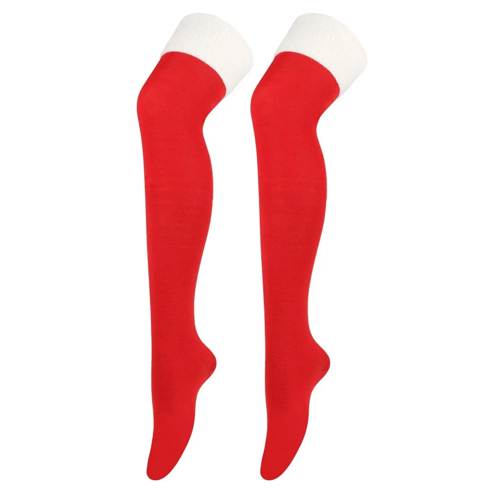 NEW Polyester Cotton Over Knee High Socks Multi-color Slim Christmas Hosiery Striped Long Socks Women Oasis Select Red 70cm-27.56in-