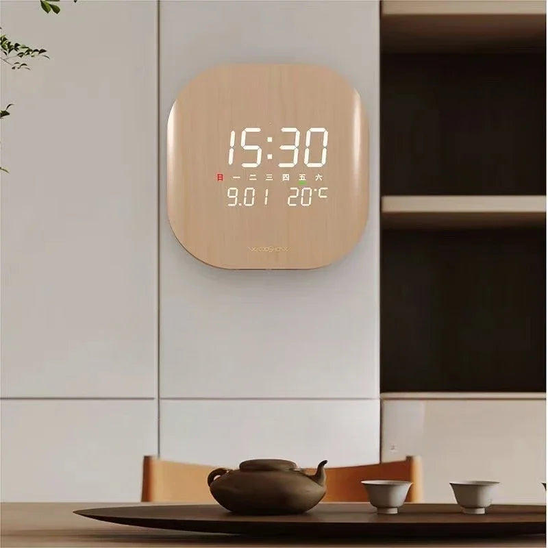 Home Silent Curved Wifi Automatic Time Wall Clock Living Room Creative LED Perpetual Calendar Digital Electronic Clock Oasis Select