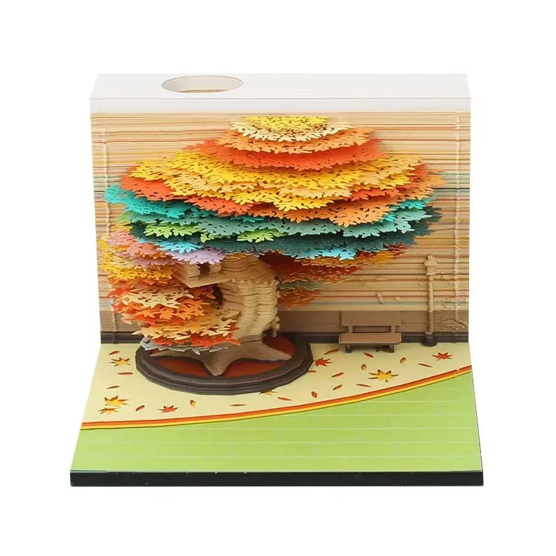 Treehouse 3D Desktop Calendar Sticky Notes Creative Crafts Souvenirs Paper Carvings Memo Pad New Year Gifts Office Ornament Oasis Select Autumn no light