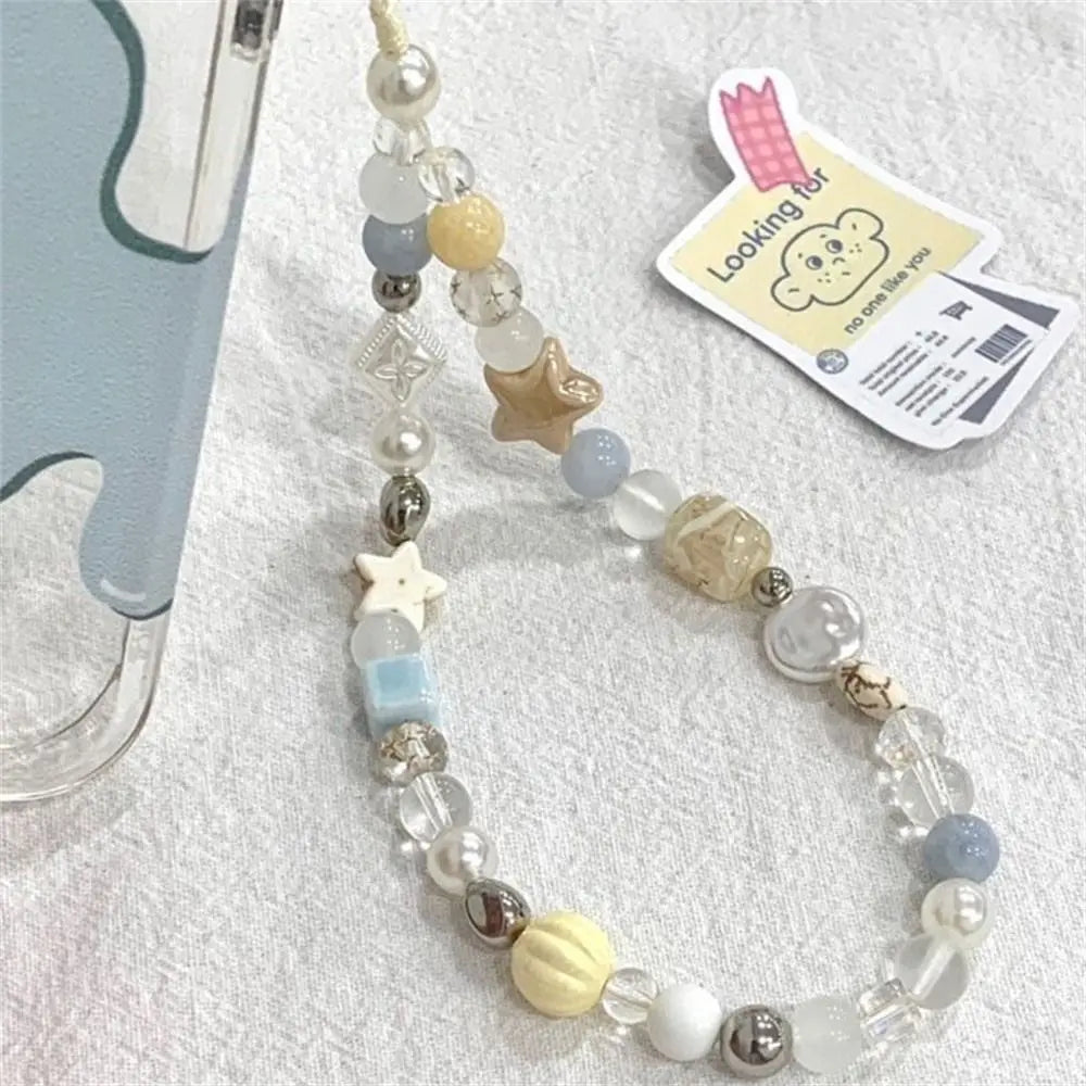 Star Pearl Beaded Phone Chain Phone Charms Hanging Cord Phone Strap Anti-Lost Wrist Strap Mobile Lanyard Phone Pendant Oasis Select