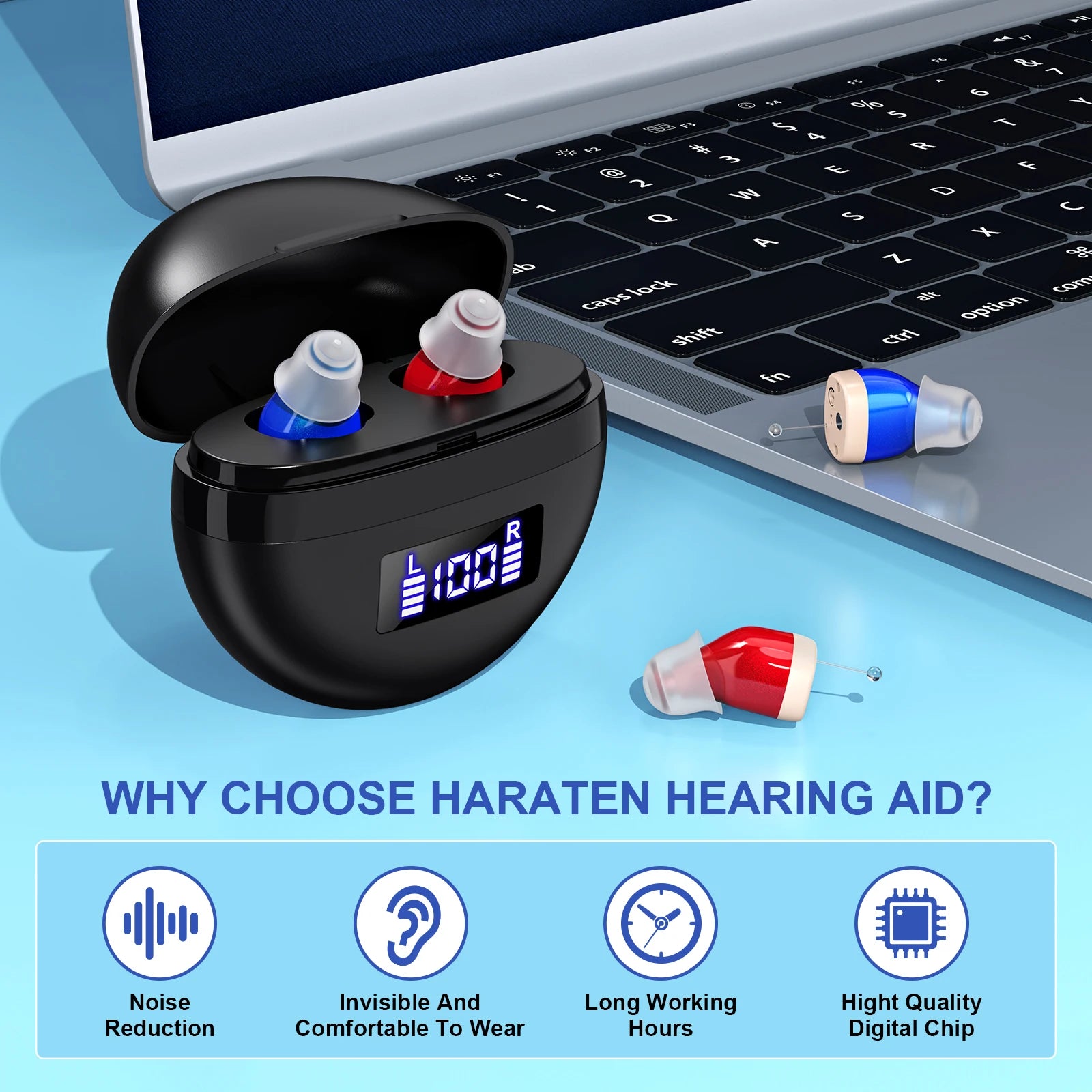 Personal headphones, with sound amplification, complete accessories, small and portable, comfortable for two-ear wearing Earbuds Oasis Select
