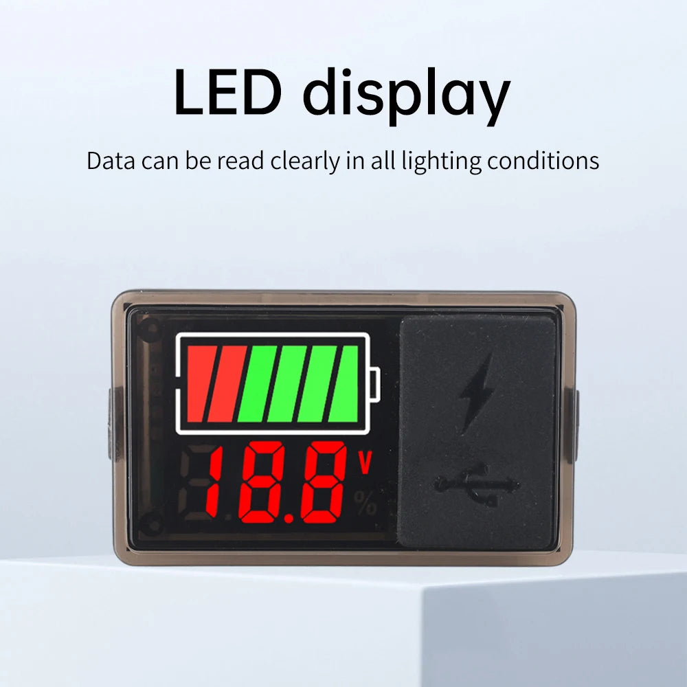 DC 8~30V Type-c USB Car Battery Voltmeter Charge Level Indicator Lithium Battery Capacity Meter Test Display LED Tester Oasis Select