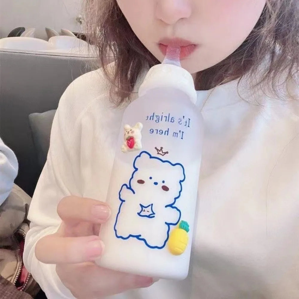 400ml Cute Strawberry Bear Water Bottle 400ml Frosted Drinking Bottles Portable Leakproof Transparent Cup Girls Kids Adult Oasis Select