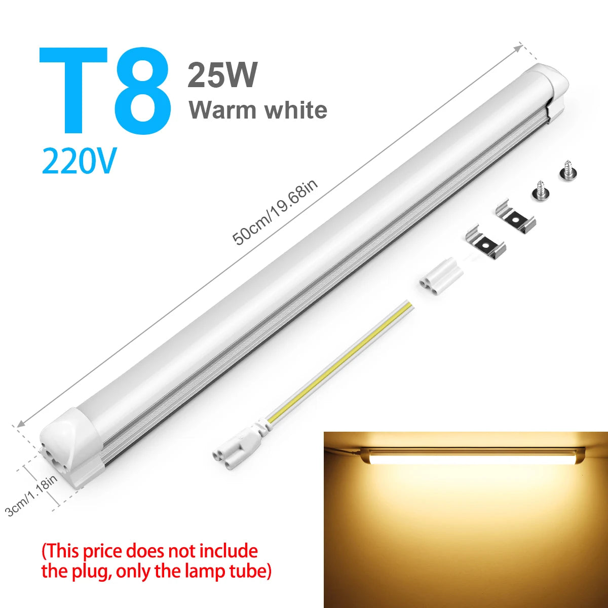 15W T5 85-265V Led Tube Light 50CM 25W T8 220V Aluminium Bar Lamp Indoor Ceiling Wall Lamps, Warehouse Garage Showroom Lighting Oasis Select Only Lamp No Plug T8 Warm 220V
