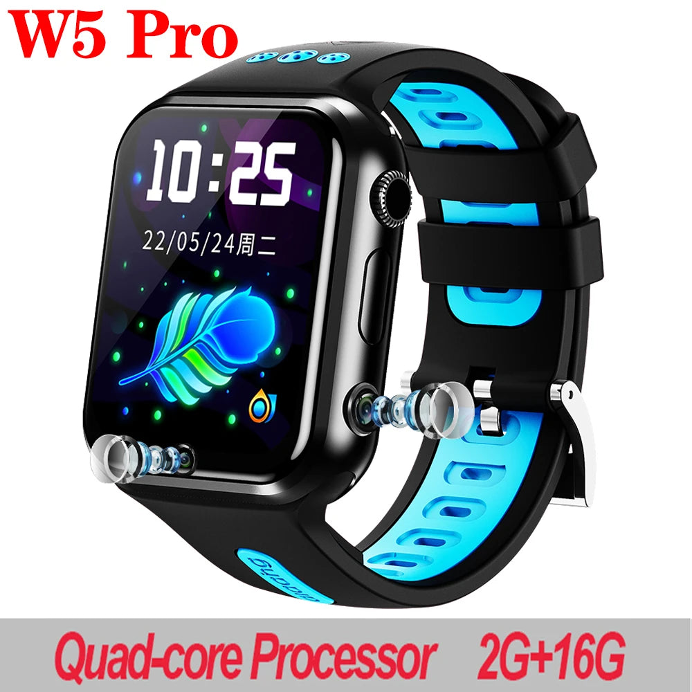 4G Smart Watch Kids GPS Positioning Dual Camera Smartwatch Student Clock Wifi Internet Boy Girl Video Calls 1+8/2+16 SIM Card Oasis Select W5Pro-BKBLS-16G add 32G memory card