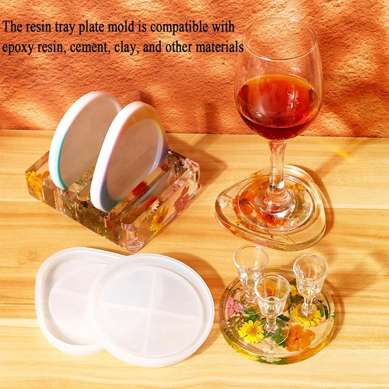 4 Pcs Resin Coaster Mold Set Coaster Mold For Epoxy Resin Triangle Round Coaster Mold Resin Coaster For Cup Mat Easy Install Oasis Select