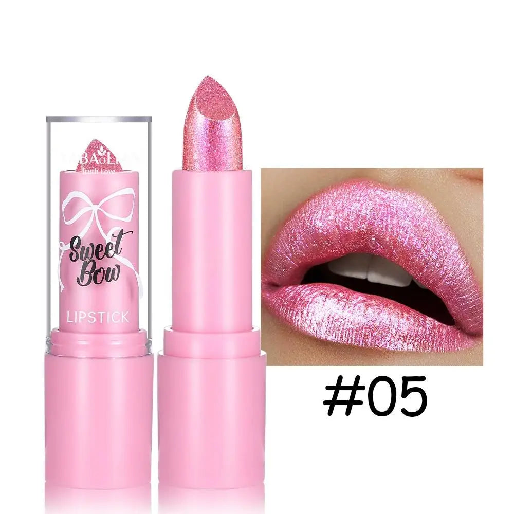 Metallic Pink Glitter Lipstick Long Lasting High Shine Diamond Nude Shimmer High Impact Full Coverage Sexy Lip Makeup for Women Oasis Select 05
