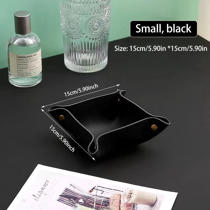 Living Room Entrance Key Storage Box Leather Desktop Cosmetics Storage Box Sundry European Tray Storage Box Oasis Select Black trumpet
