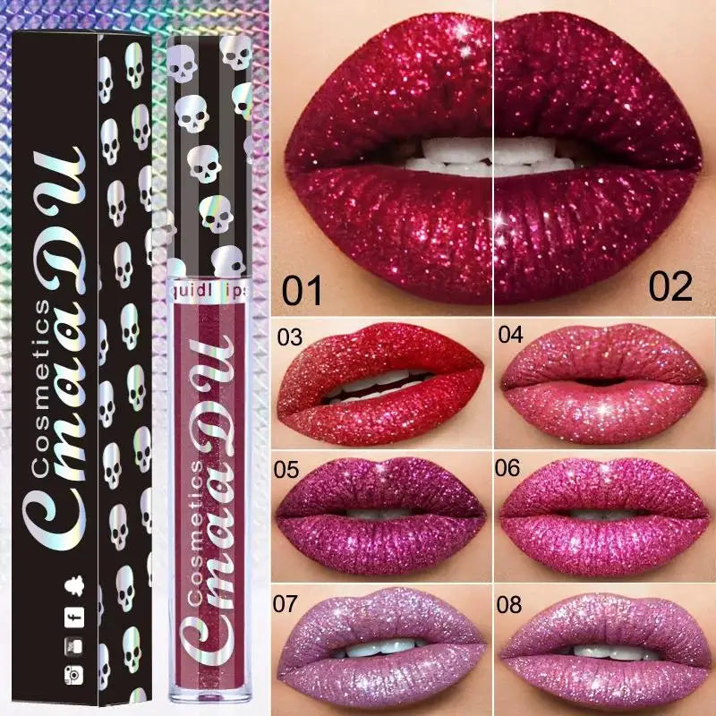 CmaaDu 8-Color Diamond Shimmer Lip Gloss – Waterproof & Long-Lasting
