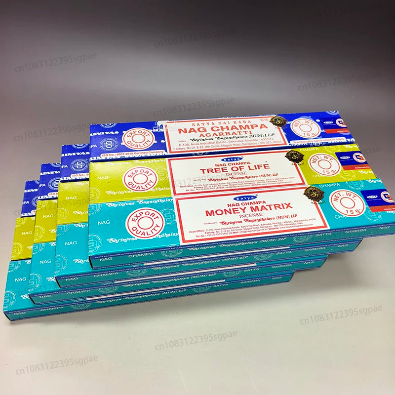12Boxes Satya Origin100% 15g Hand-Rolled Incense Sticks, SANDAL WOOD，MONEY MATRIX，NAGCHAMPA Multiple Flavors for Yoga Meditation Oasis Select Mixed 4N4T4M 12 small boxex