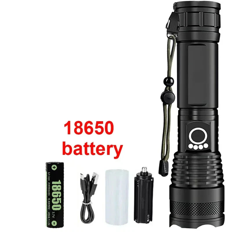 High Power LED Flashlight Rechargeable 5 Mode Aluminum Alloy Telescopic Zoom Torch Tactical Lamp for Outdoor Camping Fishing Oasis Select 2400mah