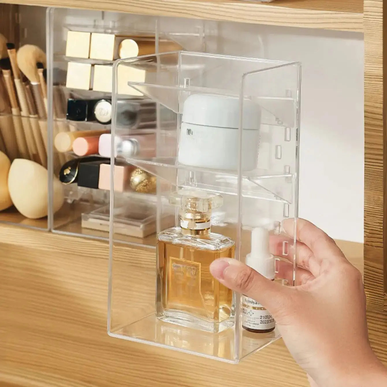 1pc Simple transparent layered bevelled mirror cabinet storage box Oasis Select