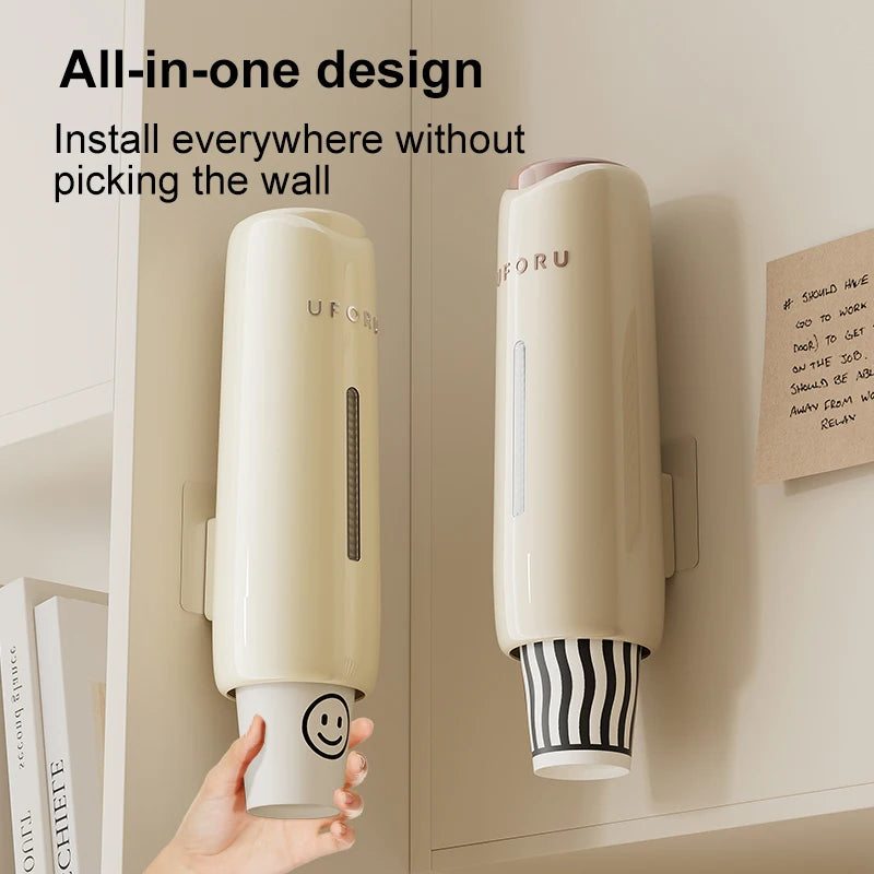 1pc Home Perforation-Free Water Dispenser Cup Extractor, Wall-Mounted Dust-Proof Paper Cup Holder Cream Color Disposable Cup Hol Oasis Select